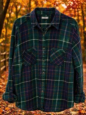 Croft & Barrow Plus Size XXL Plaid Shirt Green and Blue
